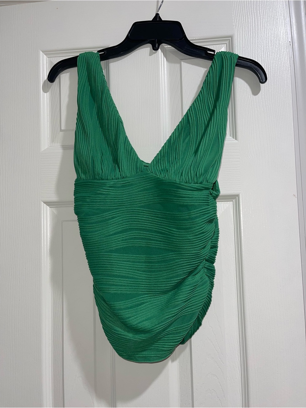 SHEIN Emerald Green Ribbed V-Neck Sleeveless Bodysuit